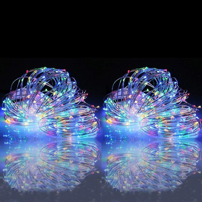 woohaha Solar String Lights, 2 Packs 100 LED Copper Wire Lights, Waterproof Fairy Decoration Starry String Lights - 8 Modes, Indoor/Outdoor for Gardens, Patios, Homes, Parties, Multi Color - Image 1